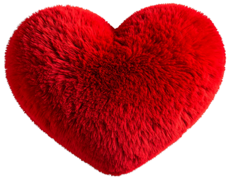  Fluffy Red Heart Pillow Realistic PNG Isolated on Transparent Background PNG