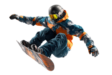 Snowboarder in Mid Air Performing Trick on Transparent Background