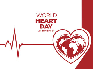 World Heart Day Celebration Heartbeat World Map and Date Mark Awareness and Global Health Promotion