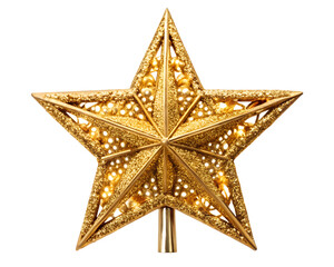 A golden star christmas tree topper sparkles against a transparent background, adding a touch of elegance and festive cheer to the holiday season isolated on transparent background