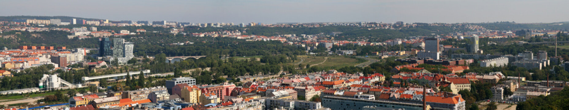 Panoramic view of the northern parts of Prague from the roof of the memorial on Vitkov Hill.