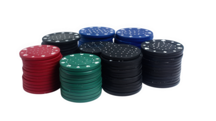 Stacks of Casino Poker Chips on Transparent Background