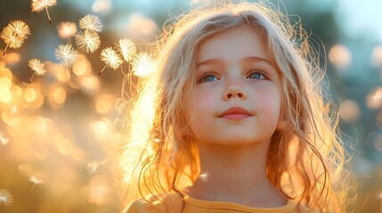 A child blowing dandelion seeds that turn into glowing stars