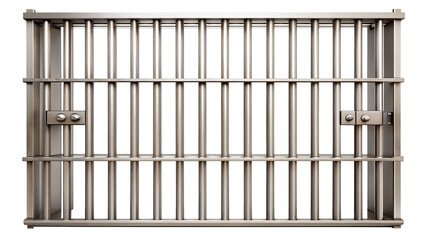 Metal jail bars are isolated on transparent background to represent security and confinement
