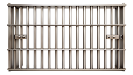 Metal jail bars are isolated on transparent background to represent security and confinement