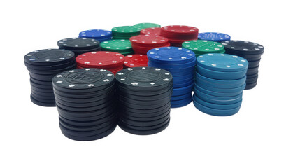 Stacks of Casino Poker Chips on Transparent Background