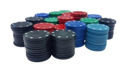 Stacks of Casino Poker Chips on Transparent Background