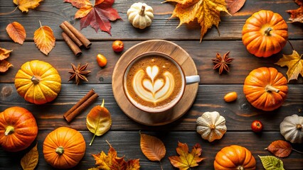 Cozy Autumn Coffee and Pumpkins Scene