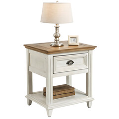 Rustic White Nightstand with Wooden Top: Bedroom Furniture