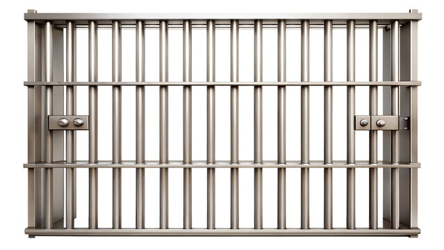 Metal jail bars are isolated on transparent background to represent security and confinement