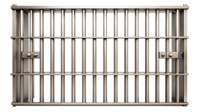 Metal jail bars are isolated on transparent background to represent security and confinement - Powered by Adobe