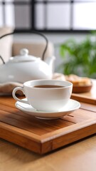 Teacup, teapot, tray,  cozy drink