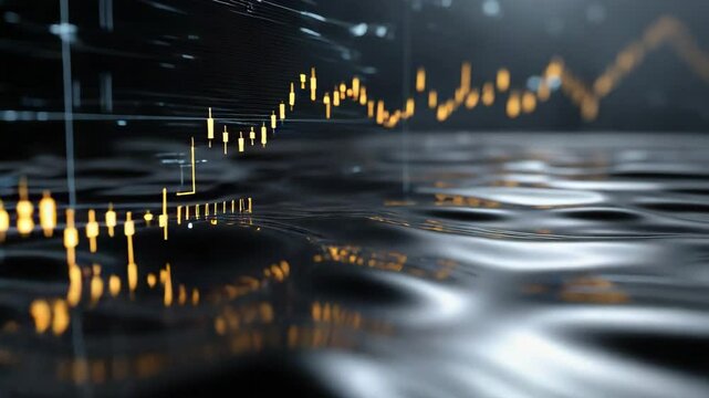 Computer screen with a graph of numbers and a watermark. The numbers are in orange. stylized of black oil surface with digital stock ticker flowing across ,oil exploration stocks