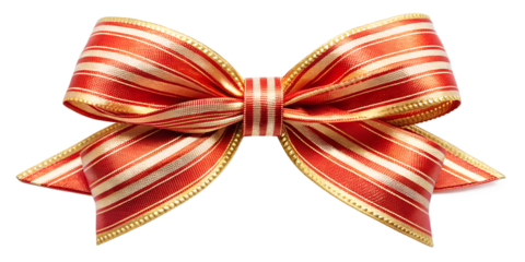 A beautiful red and gold striped christmas bow isolated on transparent background, perfect for adding a festive touch to any holiday project