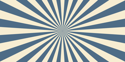 Circus vintage tent background. Retro sun rays pattern. Vintage starburst poster. Star burst radial lines texture. Blue stripes. Circus, carnival, summer fair backdrop. Vector illustration. © Elena Pimukova