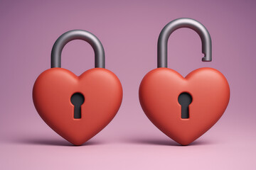 Symbolic Heart Shaped Padlocks Representing Security and Openness in Relationships and Personal Growth with Silver Accents