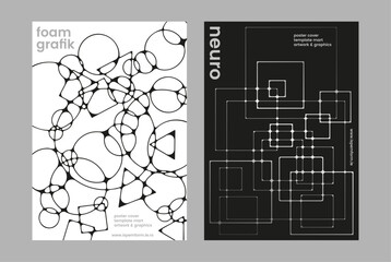 experimental black and white abstract poster design featuring organic bubble-like line structures and neural-inspired geometric networks with modern minimal contrast and dynamic negative space layout