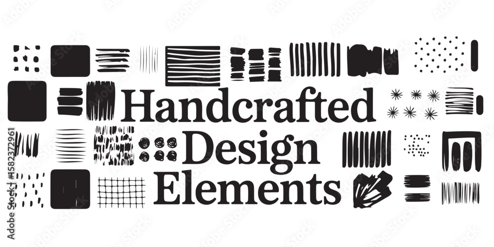 Poster handcrafted design elements with various black and white patterns and textures in a graphic layout