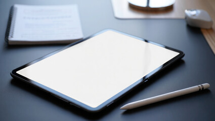Photo of a digital tablet with a stylus on a modern workspace desk