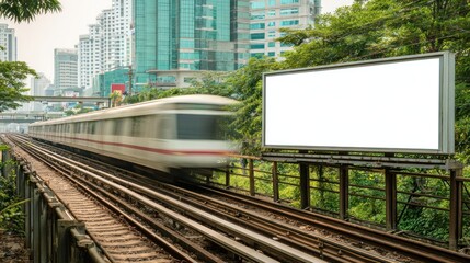 Fototapeta premium Urban train passing billboard