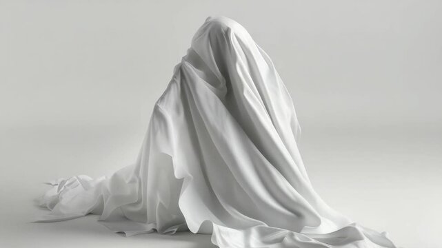 Figure draped in white, hinting at mystery and formality.