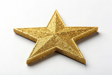 Obraz premium Golden Glitter Star Ornament on White Background Symbolizing Achievement and Festive Decoration for Holiday Season