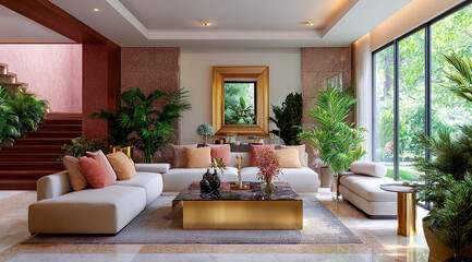Fototapeta premium Interior view of a luxurious living room area