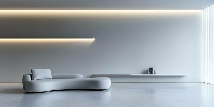 Minimalist living room with a light gray sectional sofa