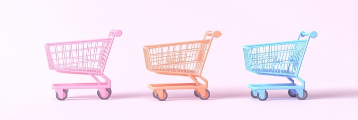 Three pastel-colored shopping carts (3)