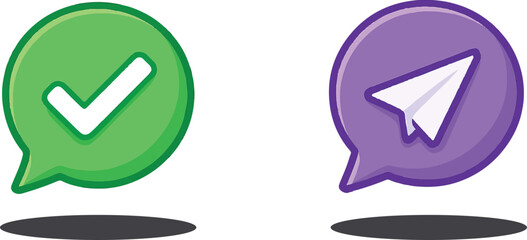 Digital Dialogue: Two vibrant icons represent a confirmation message and a sent message in a streamlined design. The icons show digital interaction and effortless communication.
