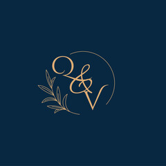QV Initial Wedding Monogram Logo with Minimalistic Style