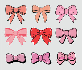Cute Bow Tie Clipart Collection, Set of Hand-Drawn Decorative Bows