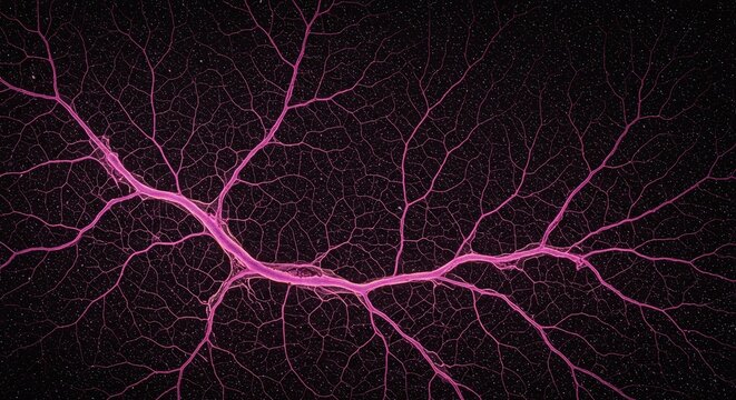 Bright Pink Neural Network Pattern on Dark Background for Scientific Technology