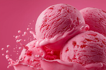 Raspberry ice cream scoop close-up