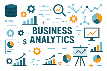 Business analytics infographic with charts, graphs, and icons  