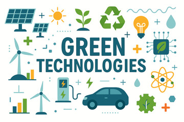 Obraz premium Green technologies and symbols of renewable energy and sustainability 