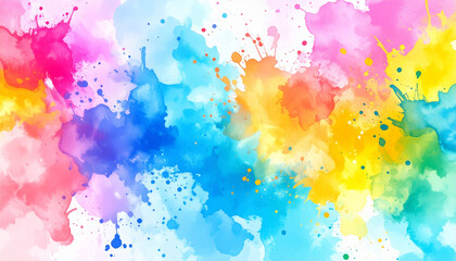 Obraz premium Abstract watercolor painting with rainbow colors and white background 