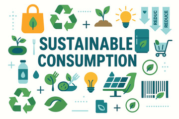 Sustainable consumption concept with eco-friendly icons and symbols  