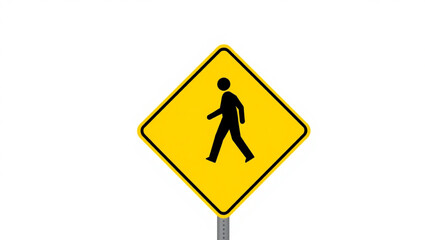 Yellow diamond-shaped pedestrian crossing sign with a black figure of a walking person.
