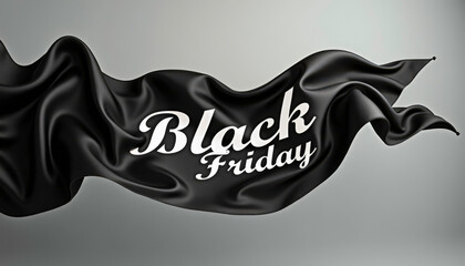Elegant Black Friday text on a flowing black fabric flag with a smooth finish 
