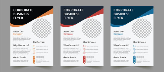 Use, by you or one client, in a single end product which end users are not charged for— clean and Creative Corporate Flyer template with 3 different colors. You can edit the text layers or colors.