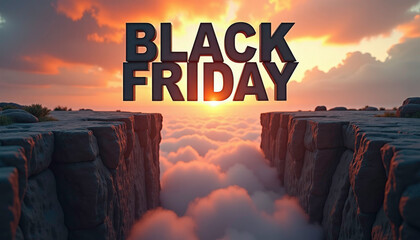 Black Friday promotional text over a dramatic cloud scenery at sunset 
