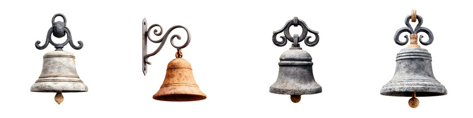 Fototapeta premium Collection of Antique Bells on White Background