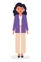 Professional woman standing confidently in stylish outfit consisting of blazer and trousers, demonstrating modern fashion. Businesswoman. Woman character in flat style isolated on white background.