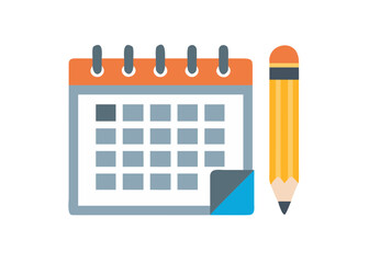 Calendar with pencil icon in flat style