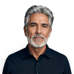 Mature man with gray hair and beard isolated on a transparent background facial hair
