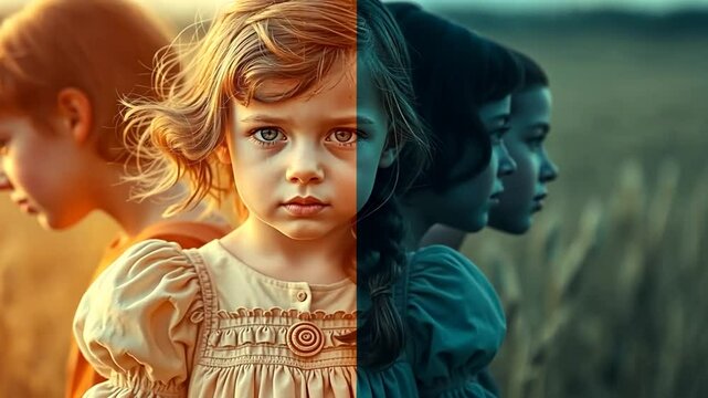 Childhood Reflections A Portrait of Innocence and Growth with Dual-Tone Palette