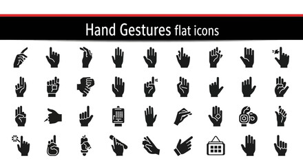Fototapeta premium Hand Gestures Flat Icons Collection: Communication, Interaction & Emotion