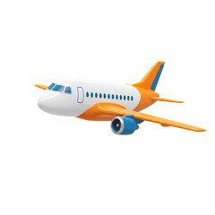 Stylized Cartoon Airplane Illustration with Orange and Blue Accents on transparent background