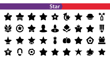 Star Silhouette Icons Set: Celestial, Success & Quality Symbols Collection